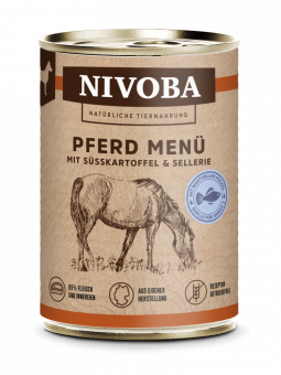 NIVOBA - Pferd Menü mit Süßkartoffel & Sellerie für Hunde, Konserve NEU 6x400g