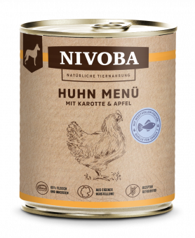 NIVOBA - Huhn Menü mit Karotte & Apfel für Hunde, Konserve NEU 6x800g