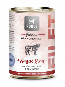 PURUS feines Hähnchenfilet mit Angus Rind für Hunde, Konserve NEU 6x400g