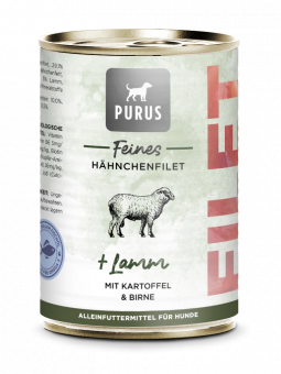 PURUS feines Hähnchenfilet mit Lamm für Hunde, Konserve NEU 6x400g